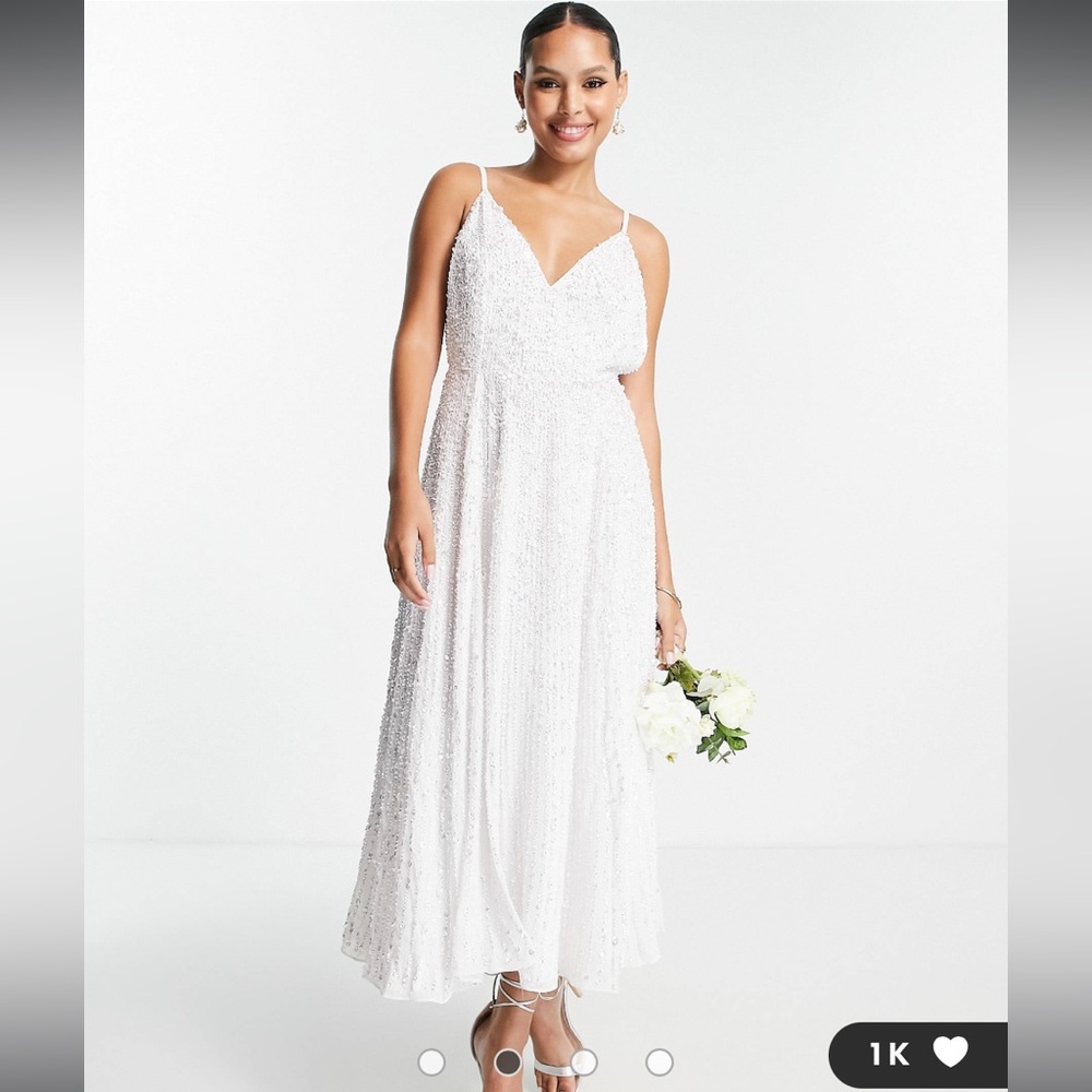 ASOS EDITION Eva embellished cami midi wedding dress in ivory - US size 6